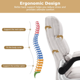 Costway Beige Linen Upholstered Adjustable Ergonomic Office Chair - Size: 72 x 66 x 47cm - Cream - Wilko - thumbnail 7