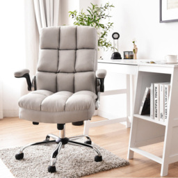 Costway Beige Linen Upholstered Adjustable Ergonomic Office Chair - Size: 72 x 66 x 47cm - Cream - Wilko - thumbnail 4