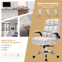 Costway Beige Linen Upholstered Adjustable Ergonomic Office Chair - Size: 72 x 66 x 47cm - Cream - Wilko - thumbnail 5