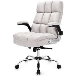 Costway Beige Linen Upholstered Adjustable Ergonomic Office Chair - Size: 72 x 66 x 47cm - Cream - Wilko - thumbnail 3