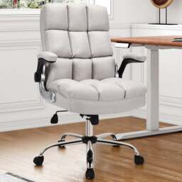Costway Beige Linen Upholstered Adjustable Ergonomic Office Chair - Size: 72 x 66 x 47cm - Cream - Wilko - thumbnail 1