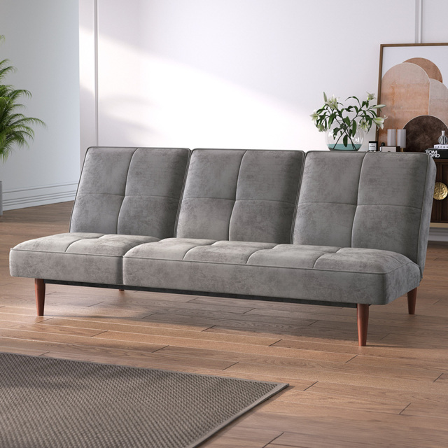 Living and Home 3 Seater Grey Faux Suede Upholstered Sofa Bed - Wilko - image 1