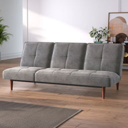 Living and Home 3 Seater Grey Faux Suede Upholstered Sofa Bed - Wilko - thumbnail 1