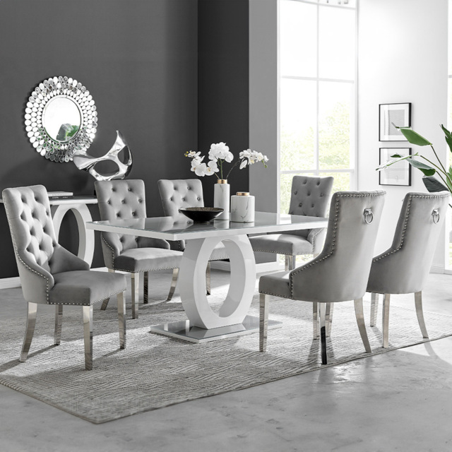 Furniturebox Lucia Kensington 6 Seater Dining Set Grey Gloss Elephant Grey and Chrome - Wilko - image 1