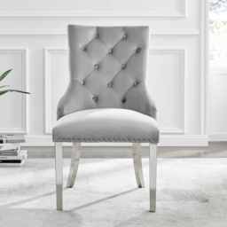 Furniturebox Lucia Kensington 6 Seater Dining Set Grey Gloss Elephant Grey and Chrome - Wilko - thumbnail 4