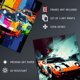 Artery8 Motorsport Grand Prix Racing Colourful Wall Art Print 30 x 41cm 3 Pack - Size: 40.5 x 30.5 x 0.3cm - Multi - Wilko - thumbnail 5