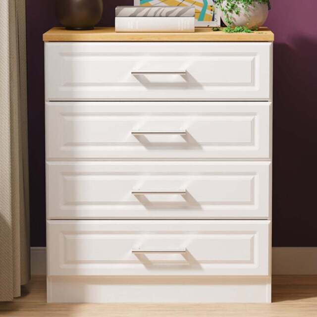 Crowndale Kent 4 Drawer White Ash and Modern Oak Chest of Drawers Ready Assembled - White Ash & Modern Oak - Wilko - image 1