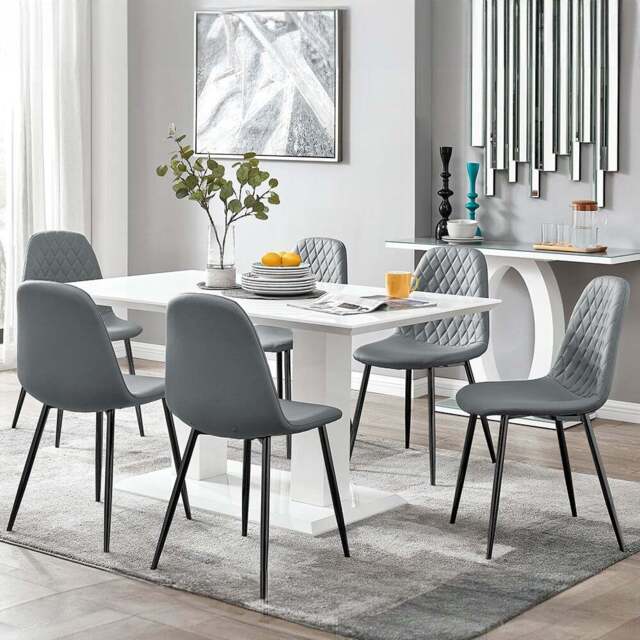 Furniturebox Molini Solara 6 Seater Dining Set White Gloss Grey and Black - Wilko - image 1