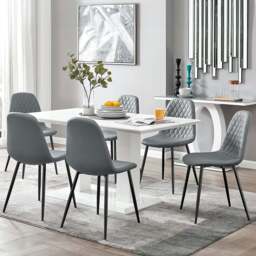Furniturebox Molini Solara 6 Seater Dining Set White Gloss Grey and Black - Wilko - thumbnail 1