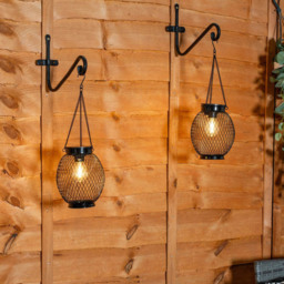 ValueLights Black Metal Mesh Cage Solar Powered Outdoor Garden Lantern Light 2 Pack - Size: 38.5 x 13.8 x 13.8cm - Wilko - thumbnail 3
