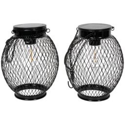 ValueLights Black Metal Mesh Cage Solar Powered Outdoor Garden Lantern Light 2 Pack - Size: 38.5 x 13.8 x 13.8cm - Wilko - thumbnail 1