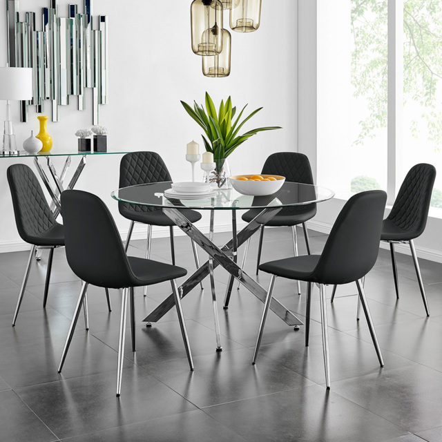 Furniturebox Arona Solara 6 Seater Round Dining Set Black and Chrome - Wilko - image 1