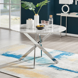 Furniturebox Arona Valera Marble Effect 6 Seater Round Dining Set White Chrome and Grey - Wilko - thumbnail 3