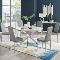 Furniturebox Arona Valera Marble Effect 6 Seater Round Dining Set White Chrome and Grey - Wilko - thumbnail 1