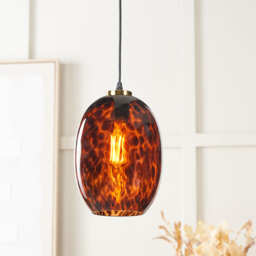 Pacific Lifestyle Lucien Tortoiseshell Egg Glass Pendant Light with Gold Fitting - Size: 111 x 20 x 20cm - Brown - Wilko - thumbnail 3
