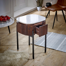 Brooklyn Opal Single Drawer Marble Top Mango Wood Bedside Table - Brown - Wilko - thumbnail 6