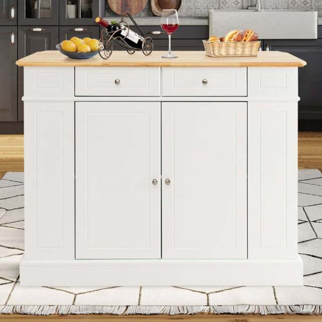 Costway White Extendable Worktop Drop Leaf Kitchen Island with Adjustable Shelf - Size: 120 x 60 x 92cm - Wilko - image 1