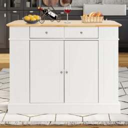 Costway White Extendable Worktop Drop Leaf Kitchen Island with Adjustable Shelf - Size: 120 x 60 x 92cm - Wilko - thumbnail 1