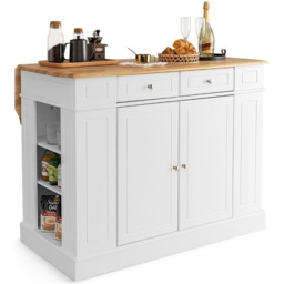 Costway White Extendable Worktop Drop Leaf Kitchen Island with Adjustable Shelf - Size: 120 x 60 x 92cm - Wilko - thumbnail 3