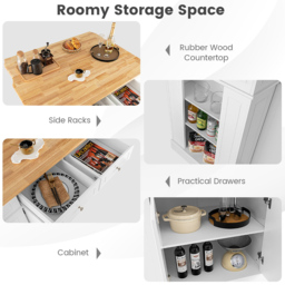 Costway White Extendable Worktop Drop Leaf Kitchen Island with Adjustable Shelf - Size: 120 x 60 x 92cm - Wilko - thumbnail 7