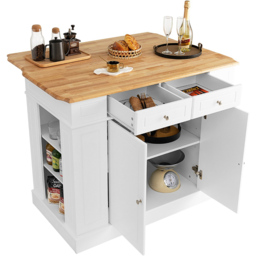 Costway White Extendable Worktop Drop Leaf Kitchen Island with Adjustable Shelf - Size: 120 x 60 x 92cm - Wilko - thumbnail 4