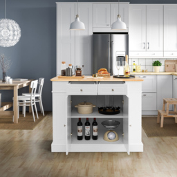 Costway White Extendable Worktop Drop Leaf Kitchen Island with Adjustable Shelf - Size: 120 x 60 x 92cm - Wilko - thumbnail 5
