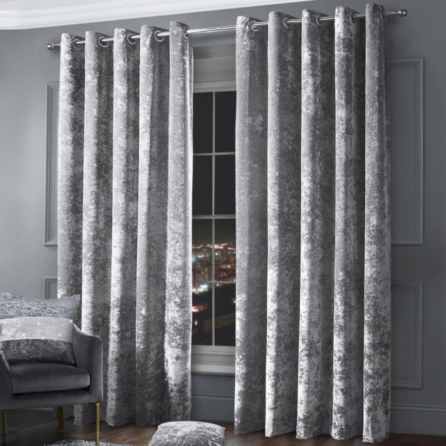 Intimates Silver Plain Crushed Velvet Curtains 229X229cm - Size: W 229 x D 229cm - Wilko - image 1