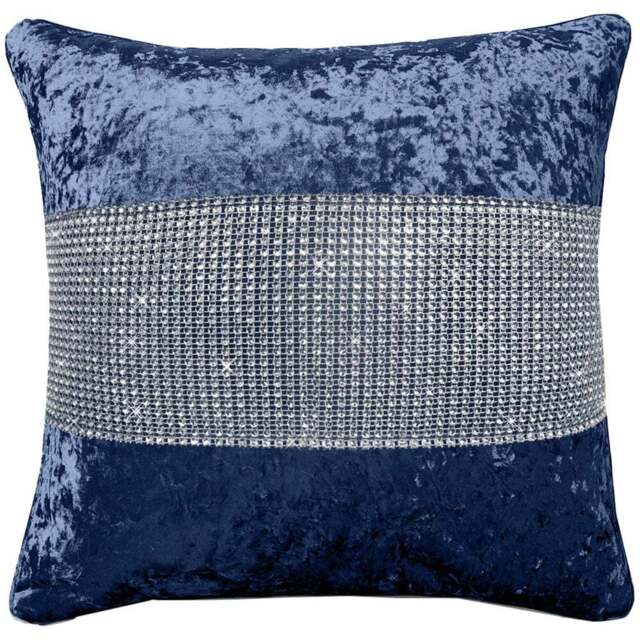 Intimates Diamonte Crushed Velvet Navy Filled Cushion 43 x 43cm 2 Pack - Blue - Wilko - image 1