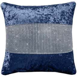 Intimates Diamonte Crushed Velvet Navy Filled Cushion 43 x 43cm 2 Pack - Blue - Wilko - thumbnail 1