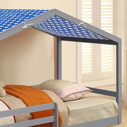 Brooklyn Single Grey Wooden House Style Bed with Blue Tent - Wilko - thumbnail 3