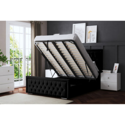 DS Living Allegra Double Black Upholstered Ottoman Bed with Headboard - Wilko - thumbnail 6