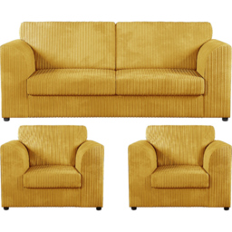 Luxor 5 Seater Mustard Jumbo Cord Full Back Sofa Suite - Yellow - Wilko - thumbnail 3