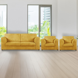 Luxor 5 Seater Mustard Jumbo Cord Full Back Sofa Suite - Yellow - Wilko - thumbnail 1