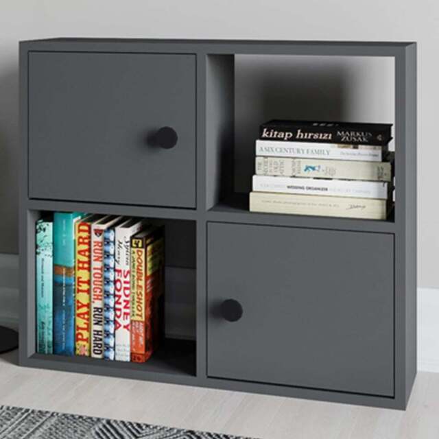 Decorotika Tuttle 2 Door 2 Open Shelf Anthracite Bookcase - Size: 62.6 x 72 x 25cm - Black - Wilko - image 1