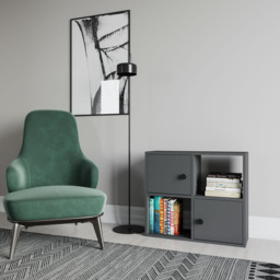 Decorotika Tuttle 2 Door 2 Open Shelf Anthracite Bookcase - Size: 62.6 x 72 x 25cm - Black - Wilko - thumbnail 5