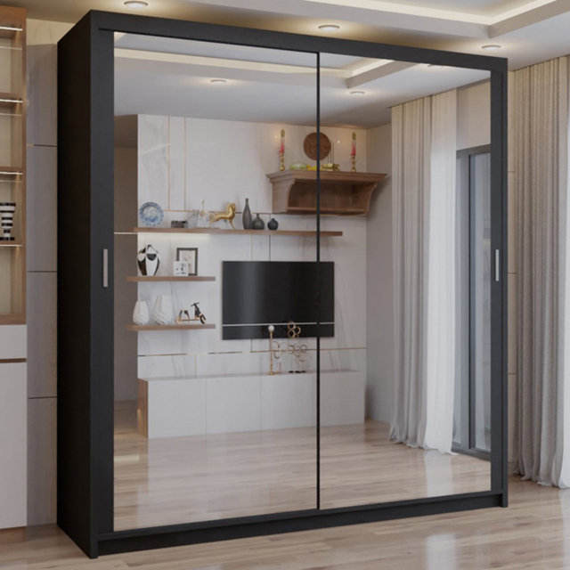 Sliding Wardrobes 4U 2 Sliding Door Black Full Length Mirrored Wardrobe 180cm - Size: 2 Door - Wilko - image 1