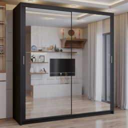 Sliding Wardrobes 4U 2 Sliding Door Black Full Length Mirrored Wardrobe 180cm - Size: 2 Door - Wilko - thumbnail 1