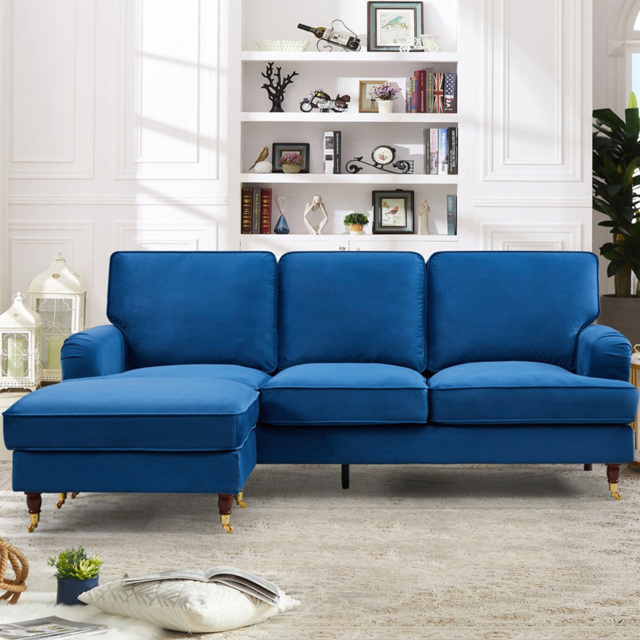 Woodbury 3 Seater Blue Velvet Reversible Corner Sofa - Artemis Home - Wilko - image 1