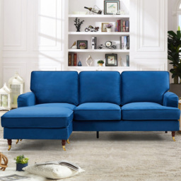 Woodbury 3 Seater Blue Velvet Reversible Corner Sofa - Artemis Home - Wilko