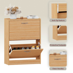 Vida Designs Pine Effect 2 Drawer Shoe Cabinet - Size: 80 x 60 x 24cm - Wood - Wilko - thumbnail 6