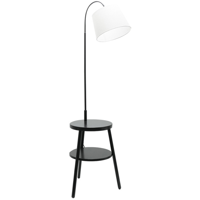 ValueLights Crowther Single Shelf Dark Wood Fabric Shade Table Tripod LED Floor Lamp - Size: 167 x 43 x 43cm - Black - Wilko - image 1