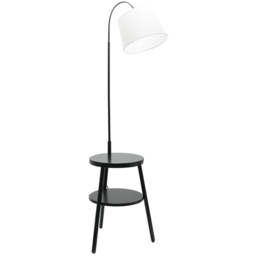 ValueLights Crowther Single Shelf Dark Wood Fabric Shade Table Tripod LED Floor Lamp - Size: 167 x 43 x 43cm - Black - Wilko