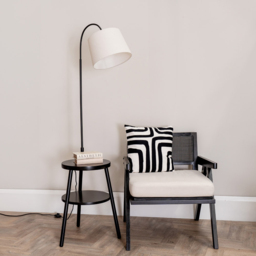 ValueLights Crowther Single Shelf Dark Wood Fabric Shade Table Tripod LED Floor Lamp - Size: 167 x 43 x 43cm - Black - Wilko - thumbnail 4