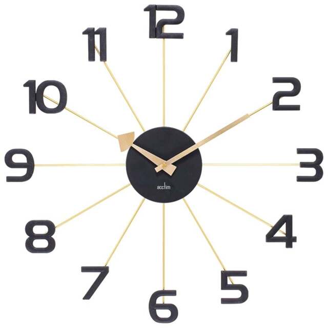 Acctim Astraea Gold and Black Spoke Wall Clock - Size: 4.5 x 49.2 x 49.2cm - Multi - Wilko - image 1