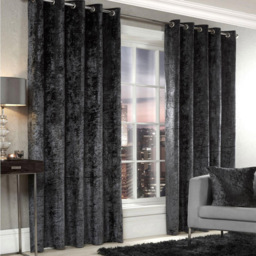 Alan Symonds Charcoal Crushed Velvet Ring Top Eyelet Curtains 168 x 183cm - Size: W 168 x D 183cm - Wilko - thumbnail 3