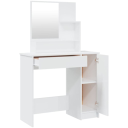 vidaXL Single Door Single Wide Drawer High Gloss White Dressing Table with Mirror - Size: 136 x 86.5 x 35cm - Wilko - thumbnail 4