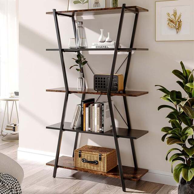 H&O Direct 5 Shelf Industrial Open Bookshelf - Brown - Wilko - image 1