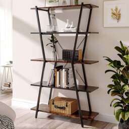 H&O Direct 5 Shelf Industrial Open Bookshelf - Brown - Wilko - thumbnail 1