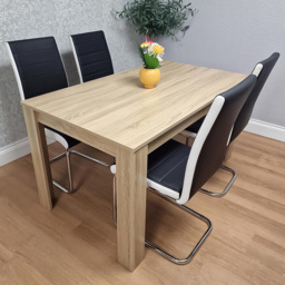Portland Kosy Koala 4 Seater Dining Set Oak Effect and Black - Beige - Wilko - thumbnail 1