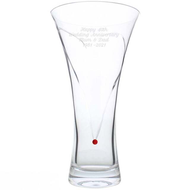 Personalised Memento Personalised Large Hand Cut Ruby Diamante Heart Vase - Size: 1.4 x 2.5 x 1.4cm - Clear - Wilko - image 1